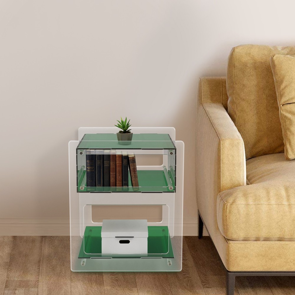 Acrylic Side Table Green Transparent Small Coffee Sofa End Table, Side Table
