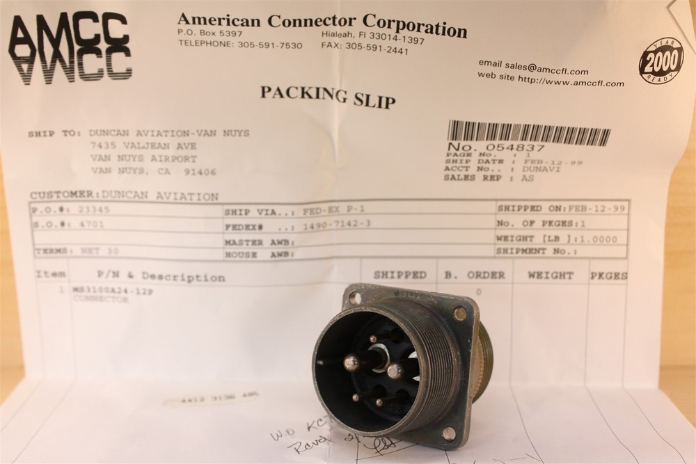 Bendix MS3100A24-12P Circular Mil Spec Connector, 5 Position Receptacle