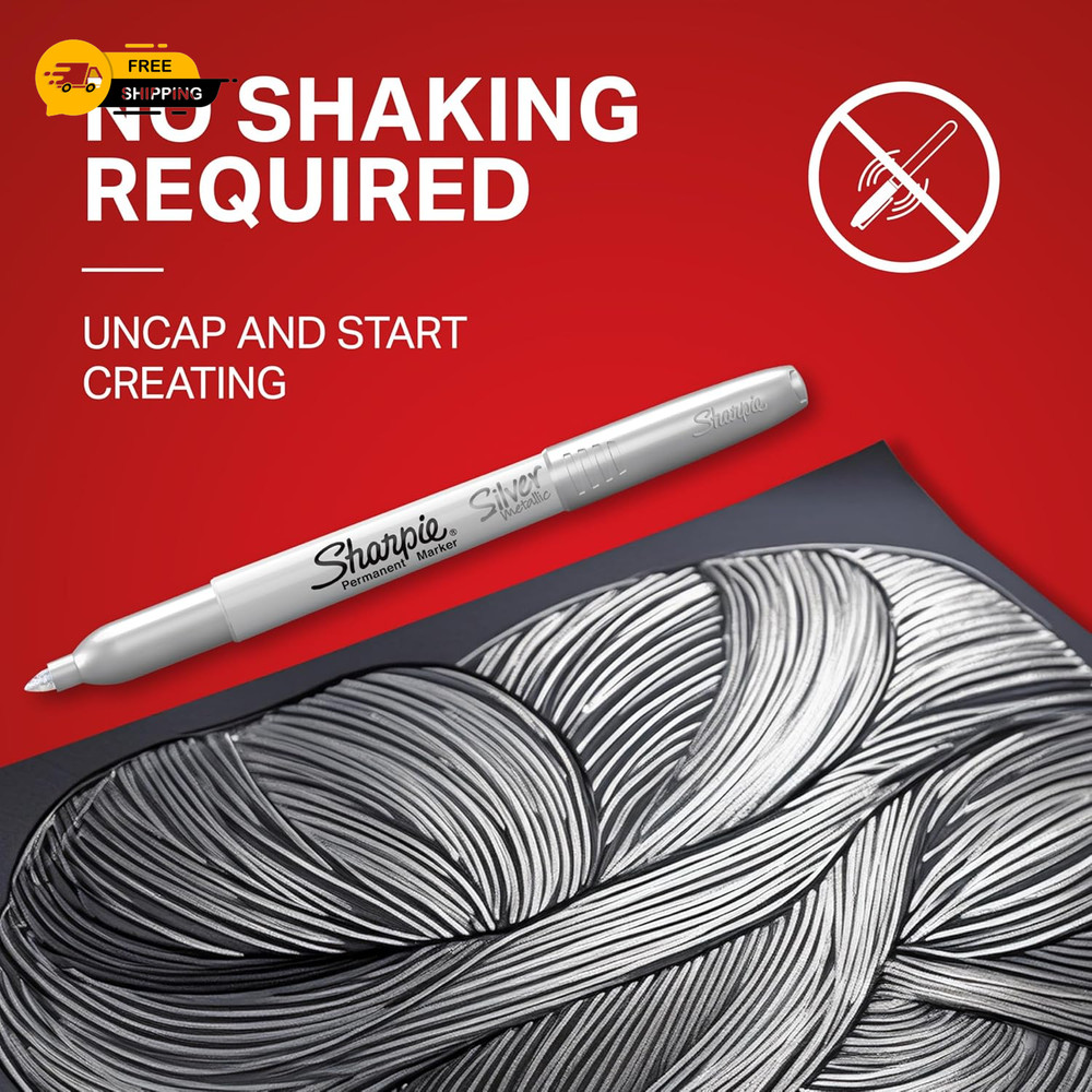 Sharpie 39109PP Metallic Permanent Markers, Fine Point, Silver, 4 Count