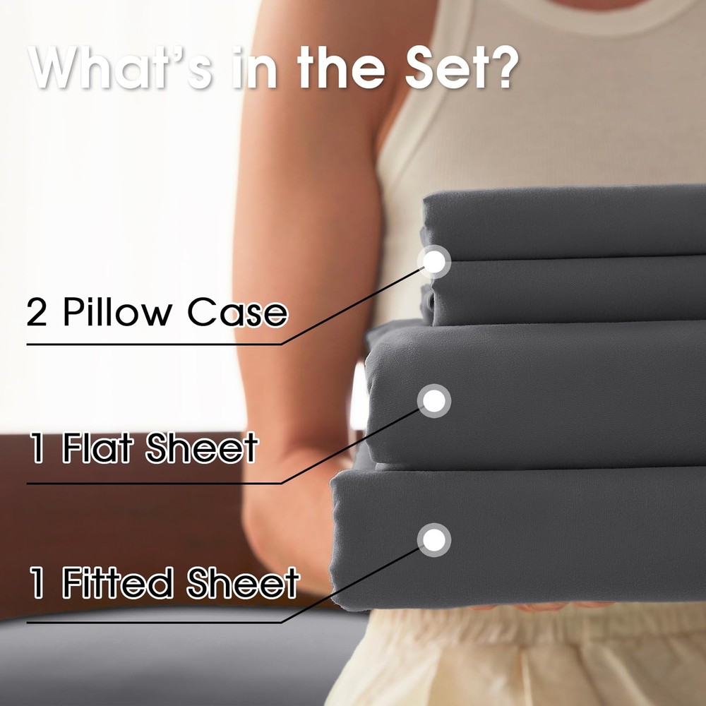 USXIBEI Full Size 4 Piece Sheet Set - Comfy Breathable & Cooling Bed Sheets Set,