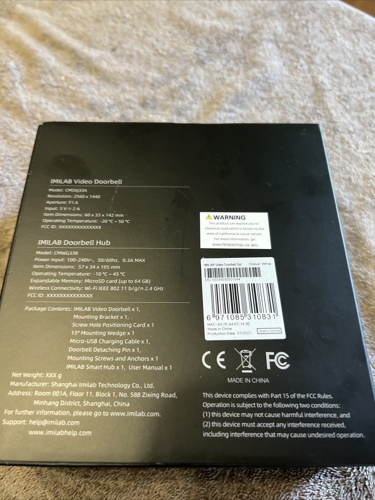 IMILAB Video Doorbell Set Battery Powered