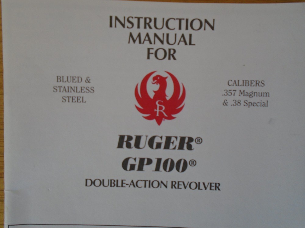 RUGER GP100 Double-Action Revolver Instruction Manual