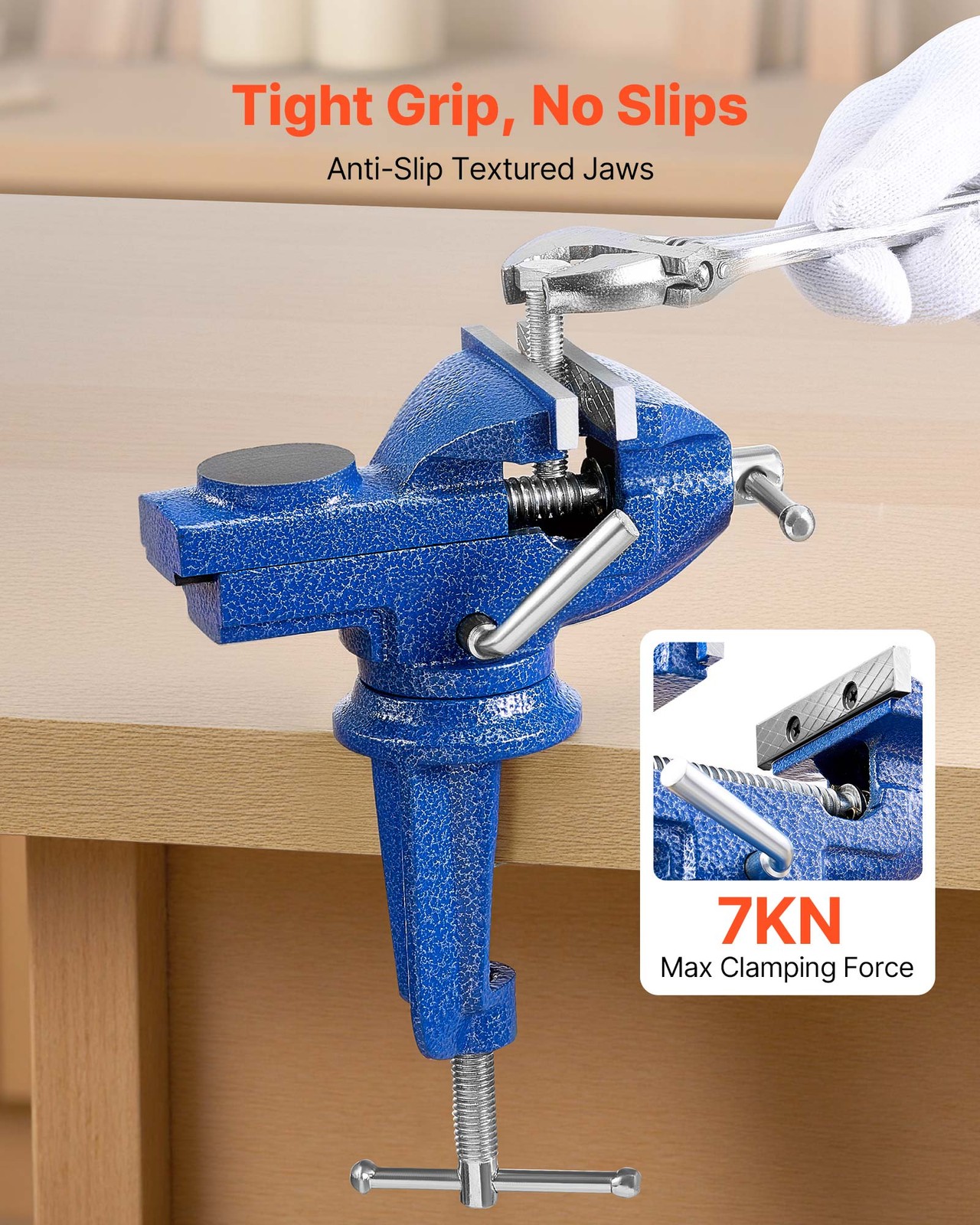 VEVOR Bench Vise 3 Inch Portable Workbench Vice Clamp 360° Swivel Base Cast Iron