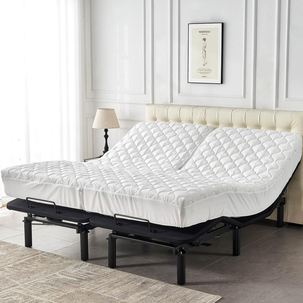 Kingnex Waterproof Quilted Split Top King Mattress Protector Pad for Adjustable