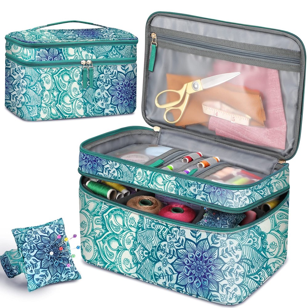 FINPAC Sewing Accessories Storage and Organizer Case, Double-Layer Sewing Kit...