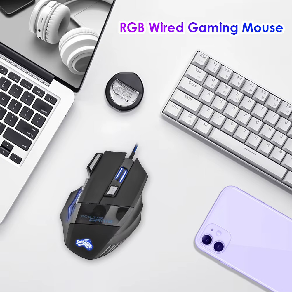 Gaming Mouse 7 Button USB Wired LED Breathing Fire Button 3200 DPI Laptop PC