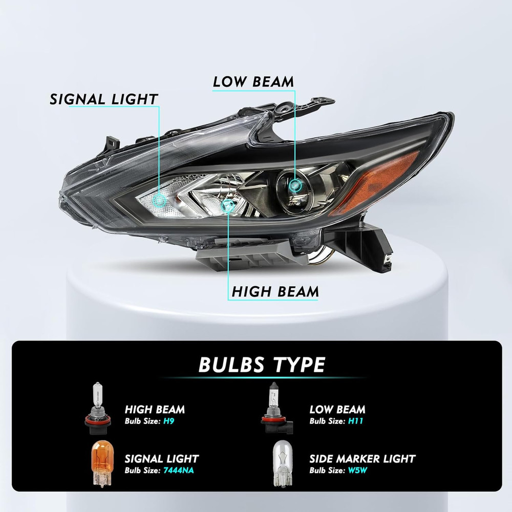 [Halogen Model W/O LED DRL Headlight Assembly Replacement for 2016 2017 2018 Nis