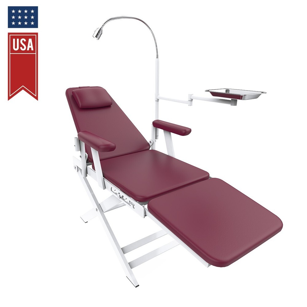 Dental Portable & Practical Adjustable Folding Chair With LED Light + Tray Ruby