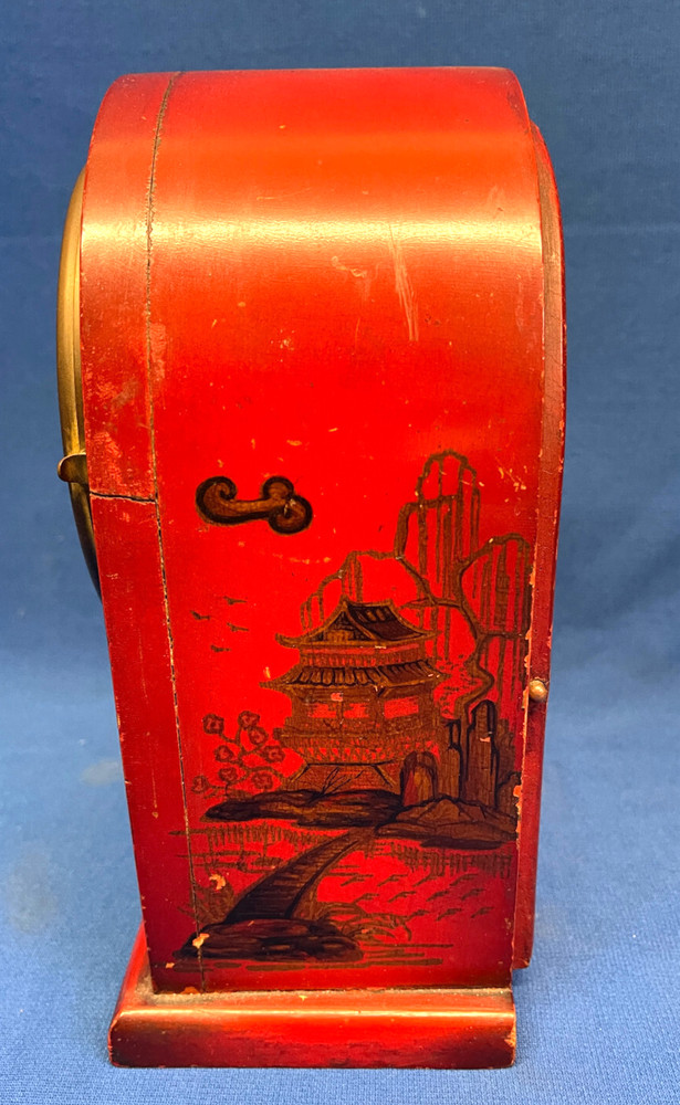 Antique Gilbert Model 1807 Clock Hand Painted Oriental Scene *
