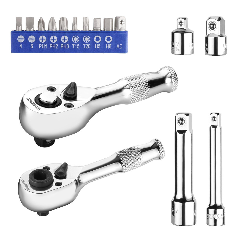 Stubby Ratchet & Bit 16 PCS & Driver Set, Silver