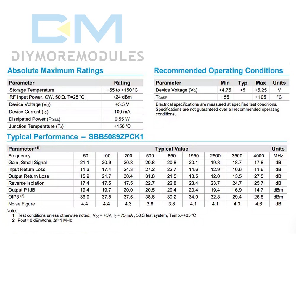 SBB5089 20dB Gain RF Module 5MHz–6GHz RF Power Amplifier RF Preamplifier Module