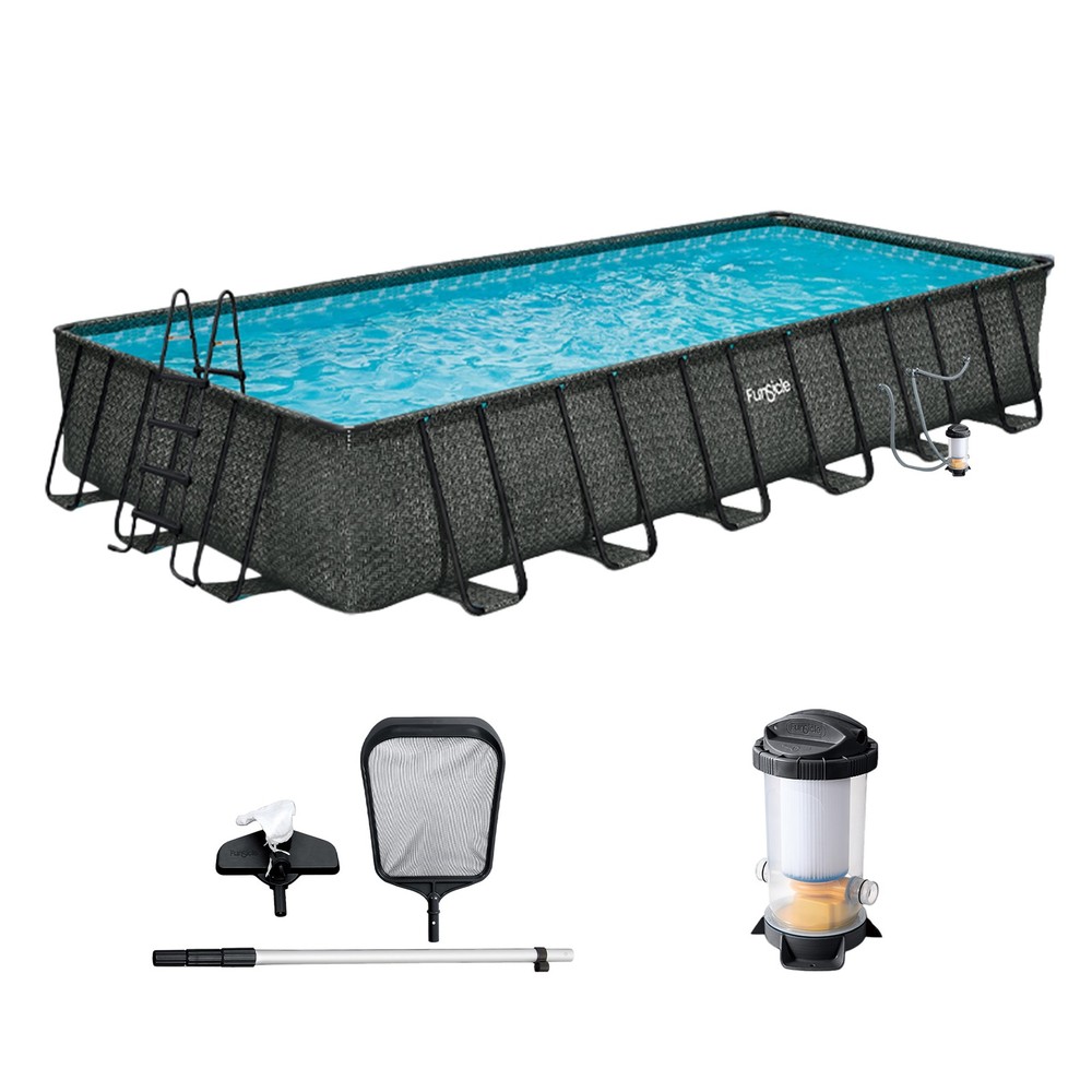 32ft x 16ft x 52in Oasis Designer Rectangle Lap Pool, Dark Herringbone (Used)
