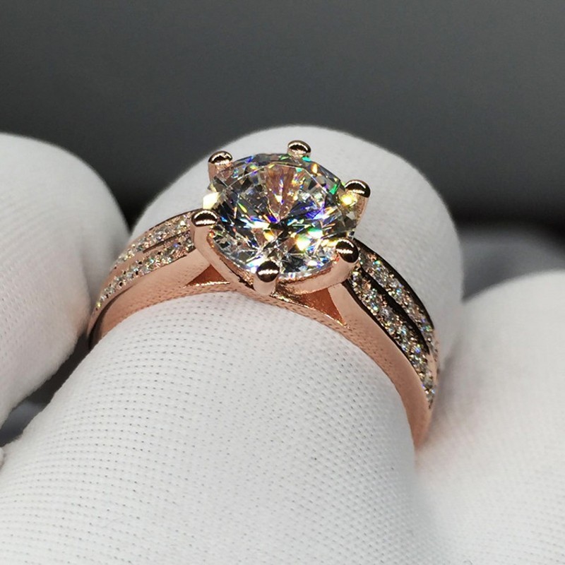 2.35 Ct Lab Grown Diamond Engagement Ring 14K Rose Gold Solitaire Size 6,7,8