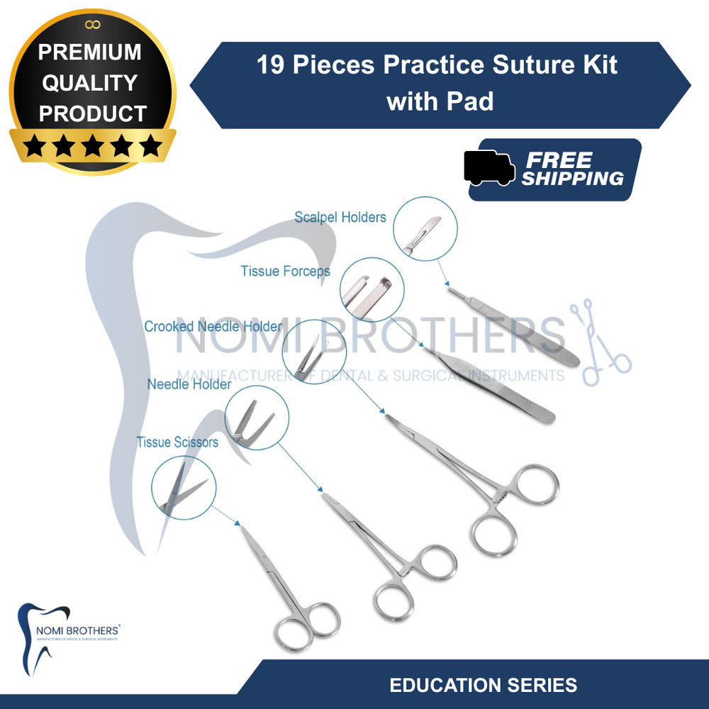 19 Pcs Suture Parctice Kit with Scissors Needles Thread Silicon Pad Training Kit