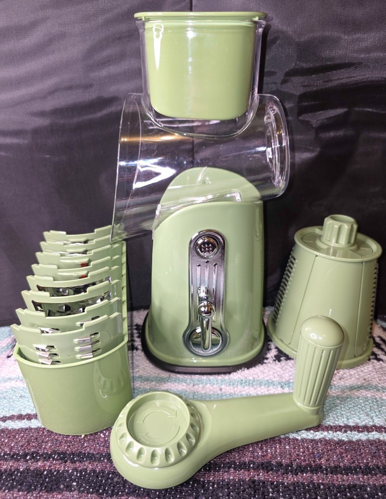 Susteas Manual Food Chopper Green Push Function 7-Piece Set Dishwasher Safe