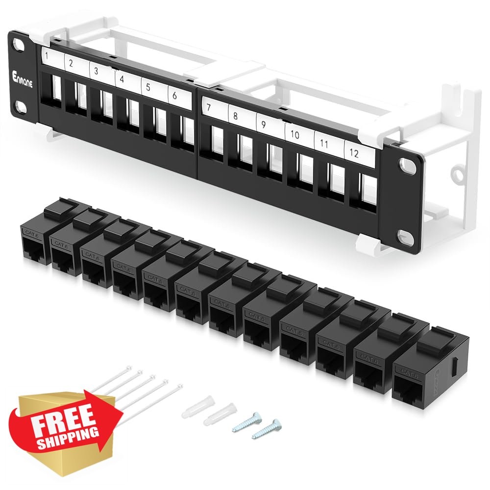 Enmane 12 Port CAT6 Patch Panel 10 Inch Wall Mount Bracket
