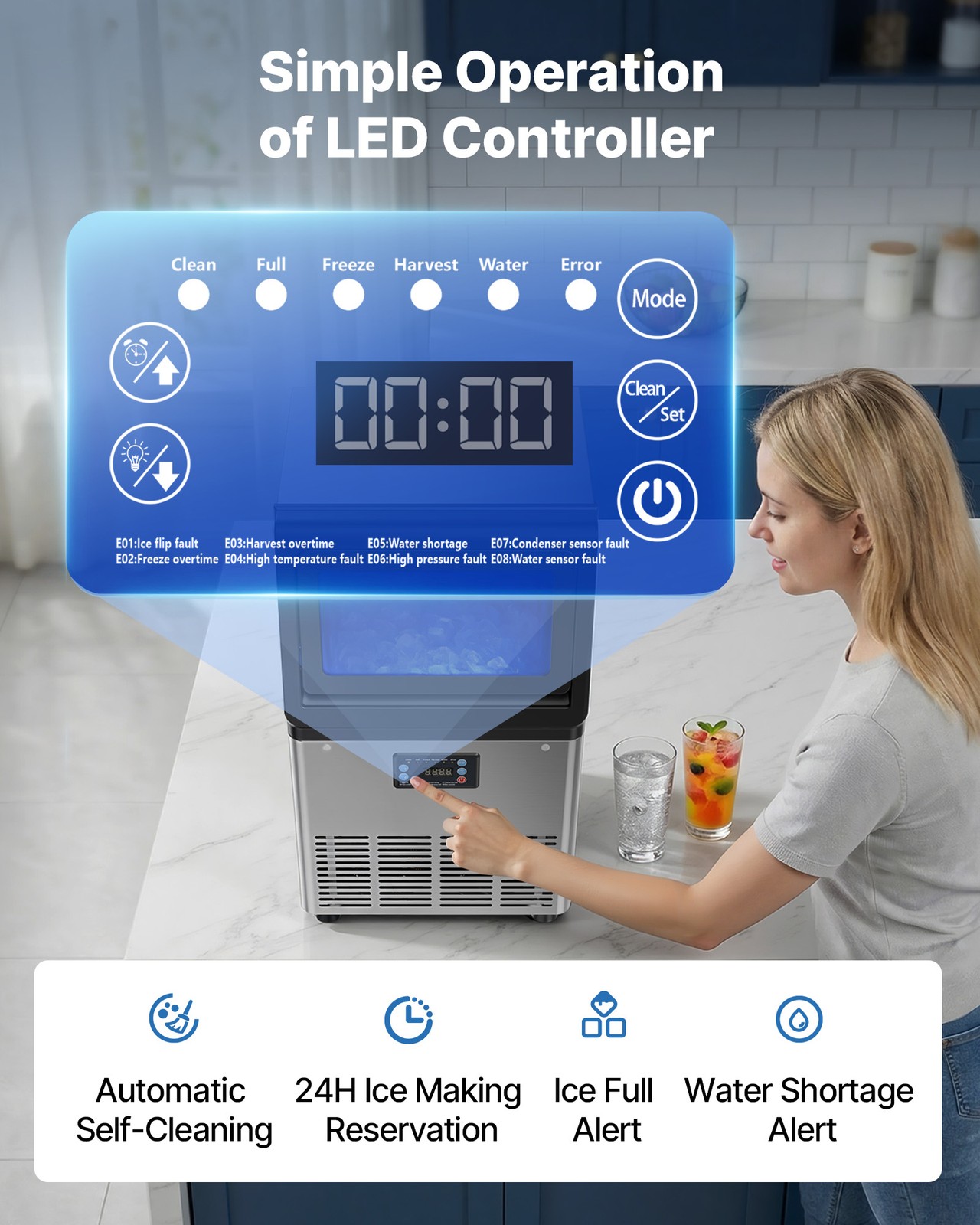 VEVOR Commercial Ice Maker 80 lbs/24h Ice Machine 13 lbs Storage Bar Restaurant