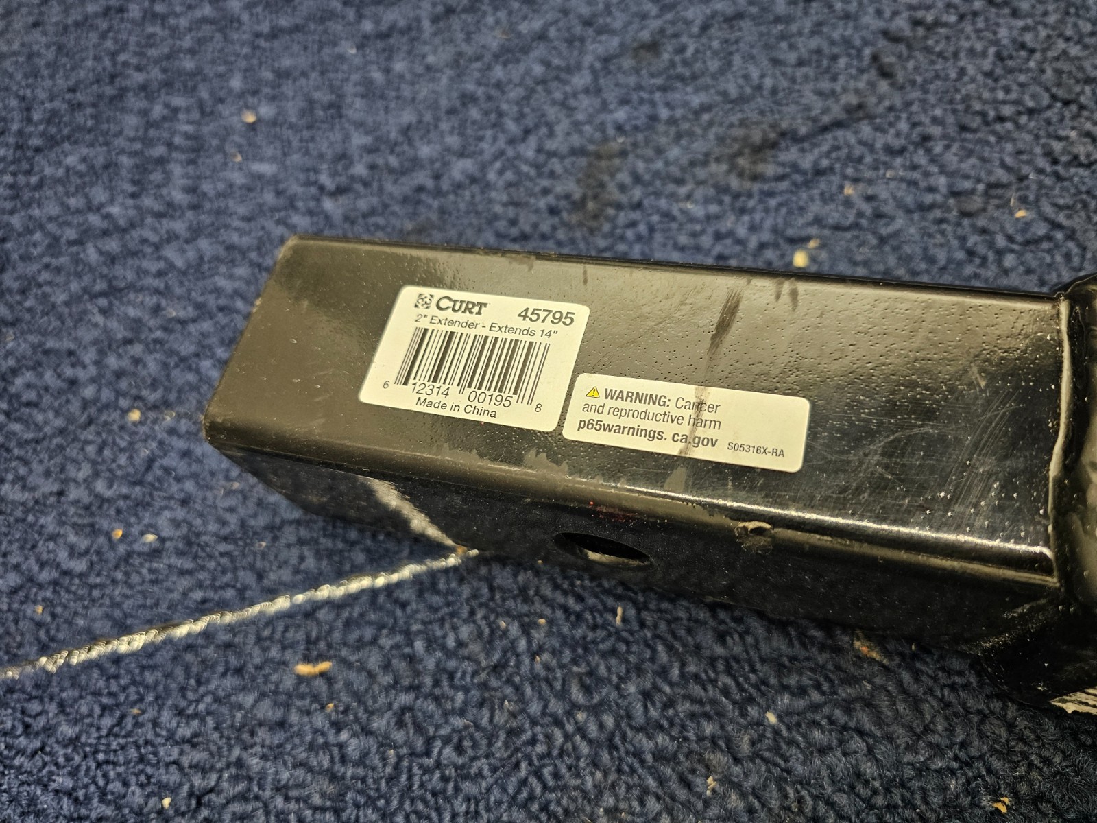 Curt 45795 14" Receiver Tube Extender 2" Shank 3,500 lbs Gloss Black Powder Coat