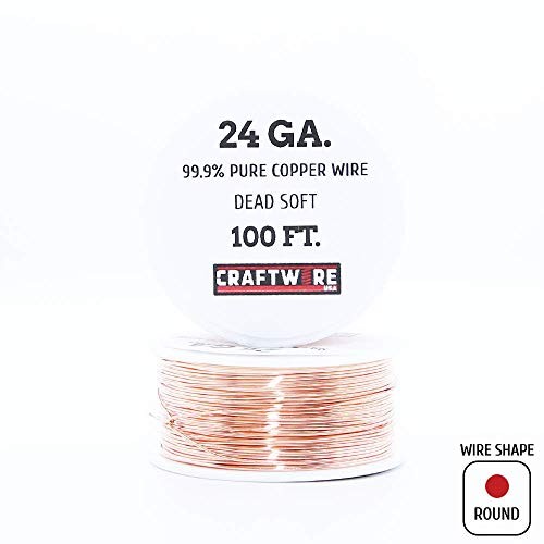 Solid Bare Copper Wire Round, Bright, Dead Soft, 100 24 Gauge - 100 Feet Spool