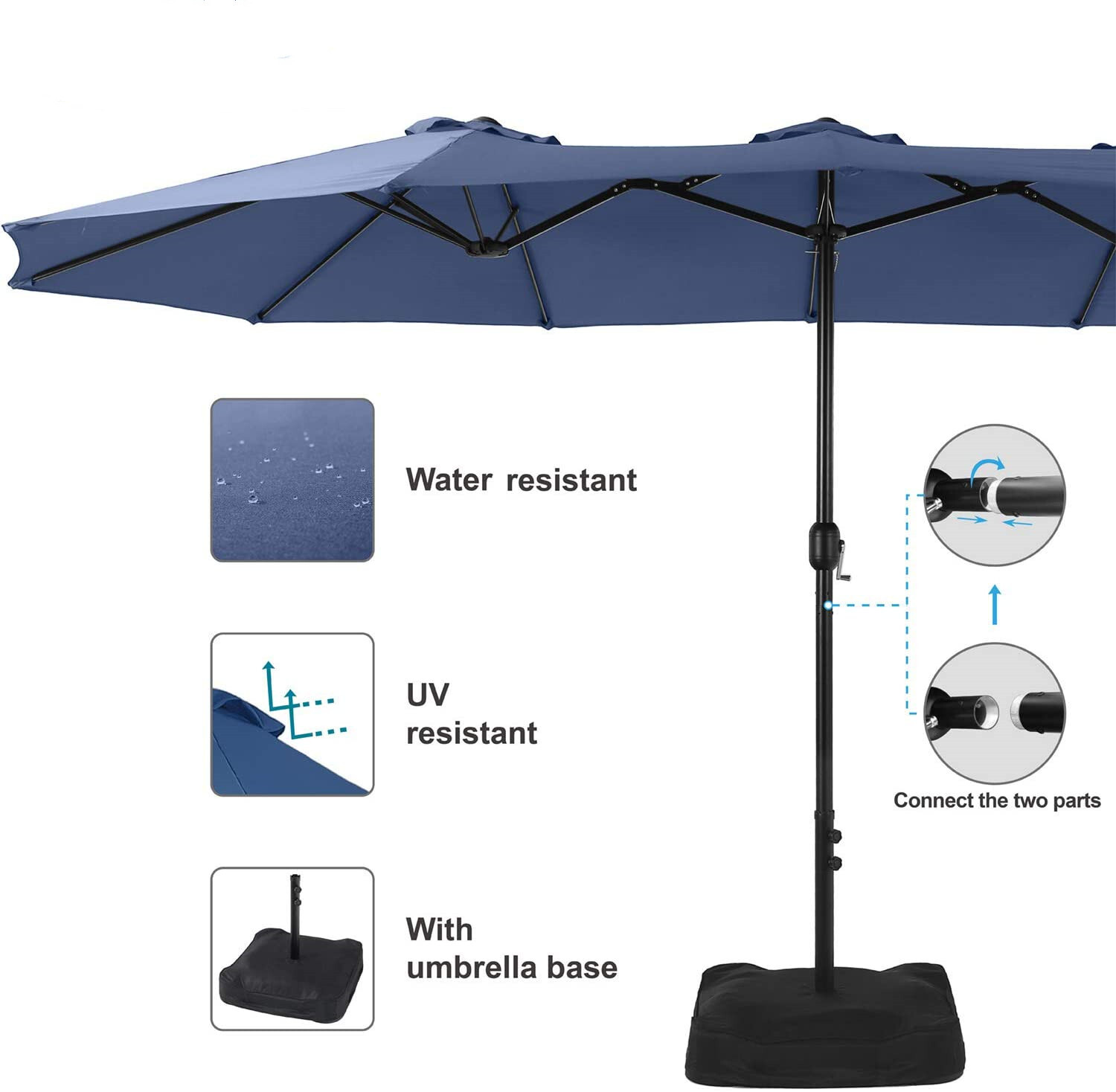 15ft Patio Large Umbrella Double-sided Market Crank Outdoor Garden Parasol Shade