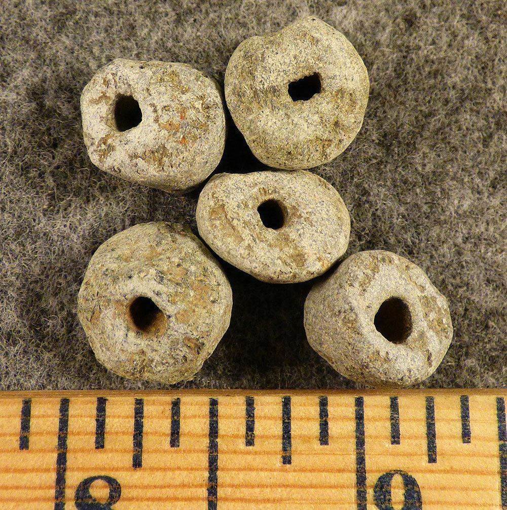 (5) Pre-1600 Cherokee Indian Drilled Stone Trade Beads Ancient Beads Nice Patina