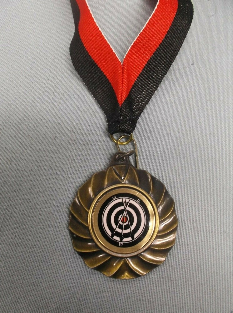 1 3/4" diameter archery insert medal black/ red neck drape