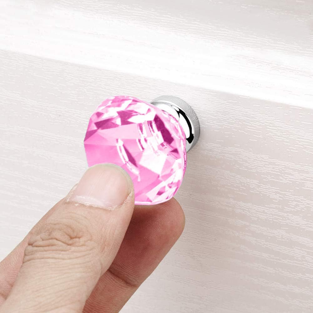 Crystal Glass Cabinet Knobs, 30Mm Diamond Shape Drawer Pulls Handles, White Clea