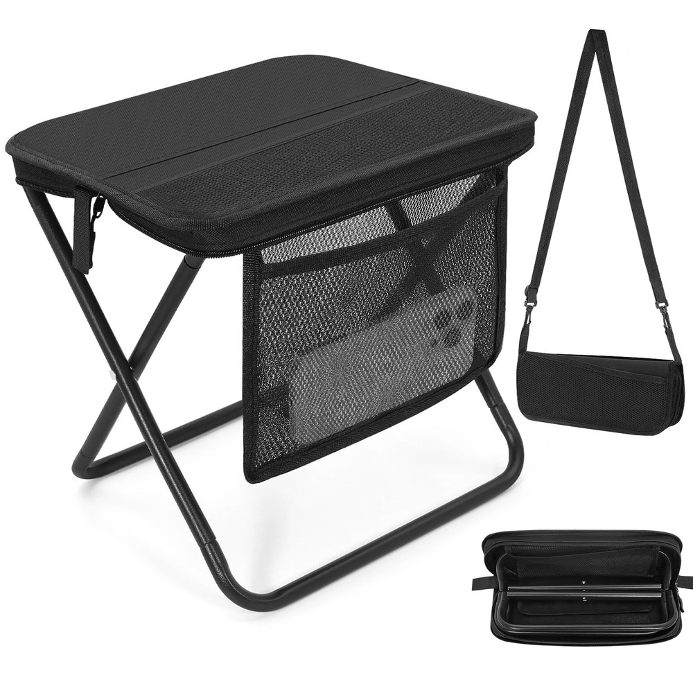 Portable Folding Camp Stool with Side Pocket, Lightweight Foldable Camping St...