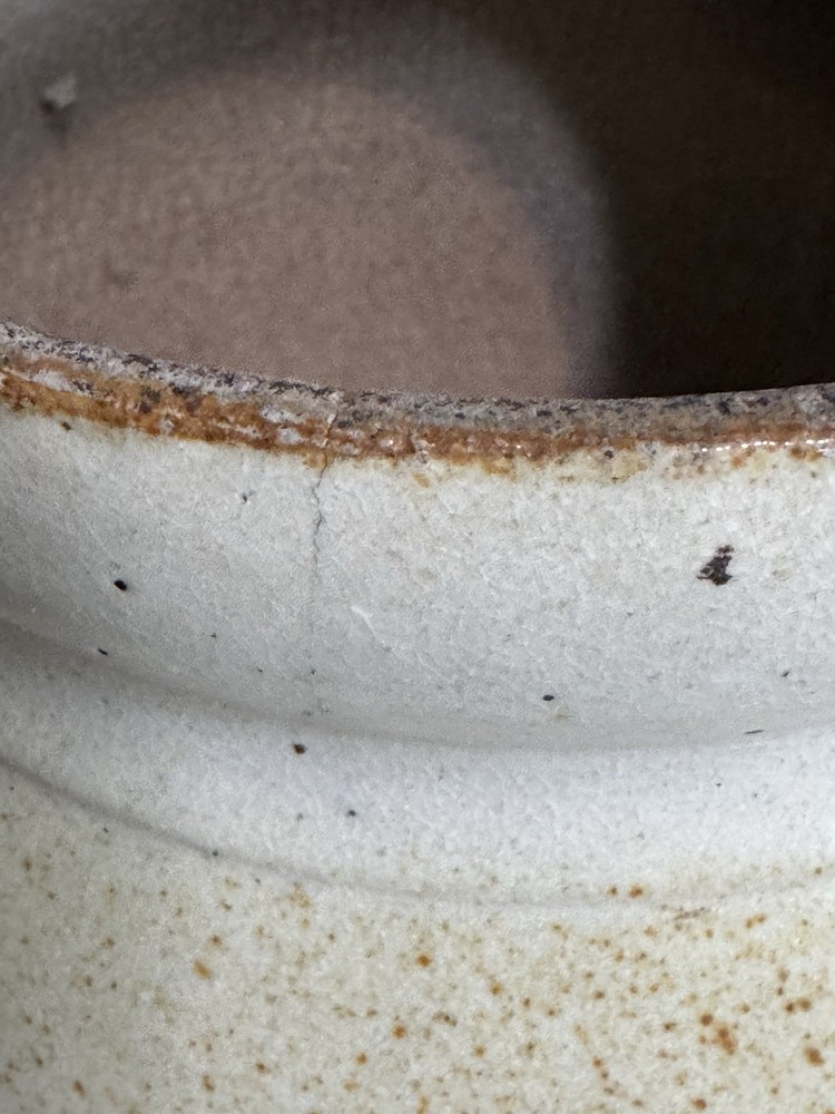 Bean Pot Old Earthenware Heavily Crazed