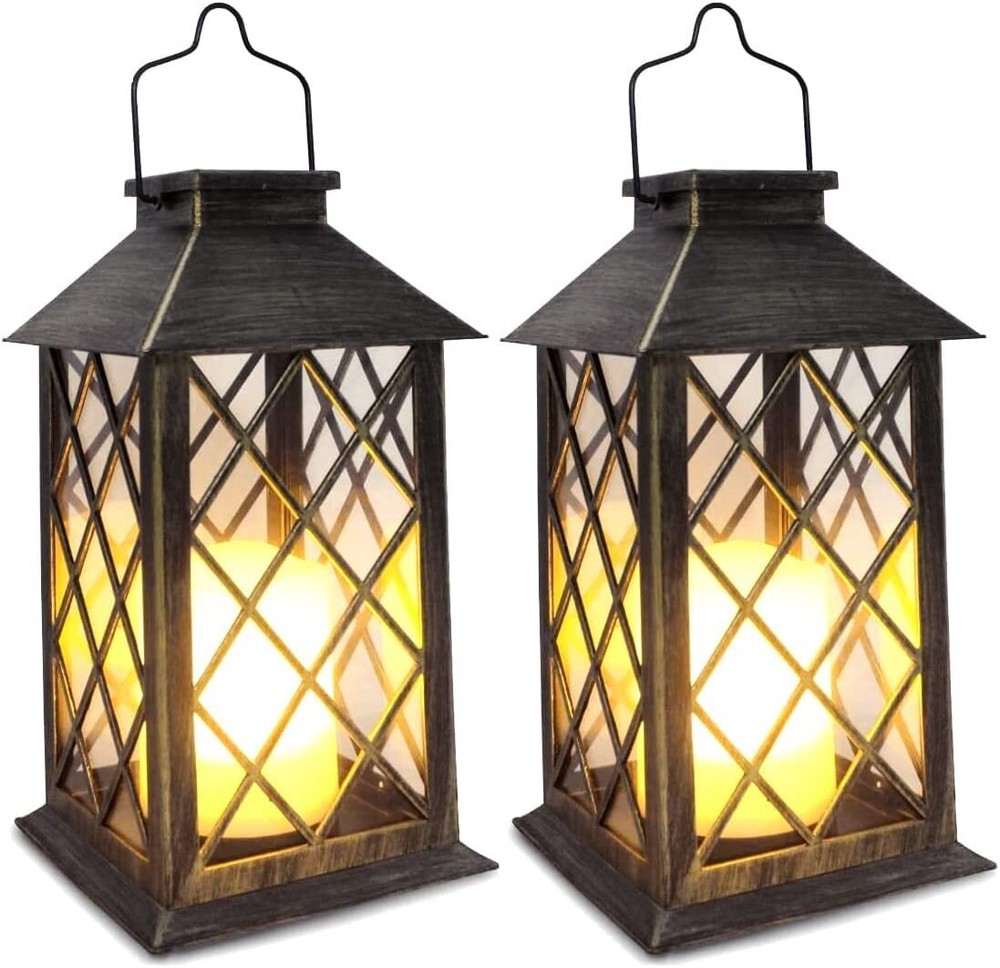 Set 2 or 4 Solar Rustic LED Flickering Hanging Table Lantern Outdoor Light Decor
