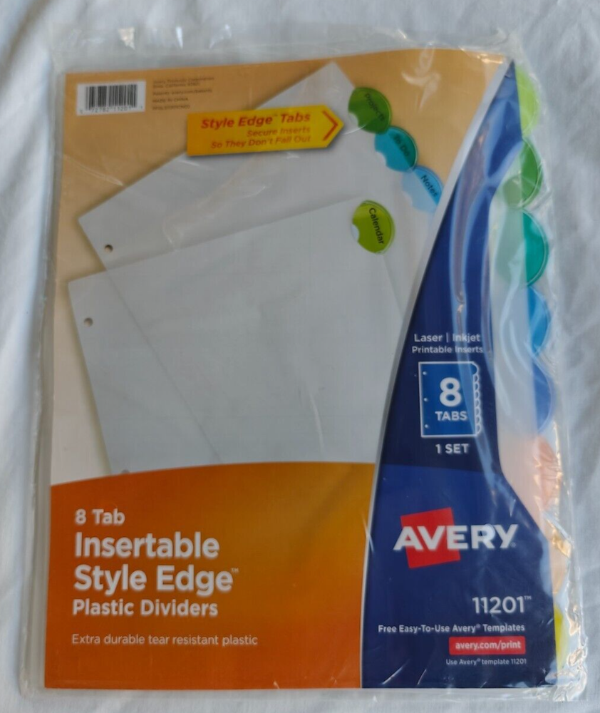 Avery Dennison Ave-11201 Insertable Style Edge Plastic Dividers - NEW