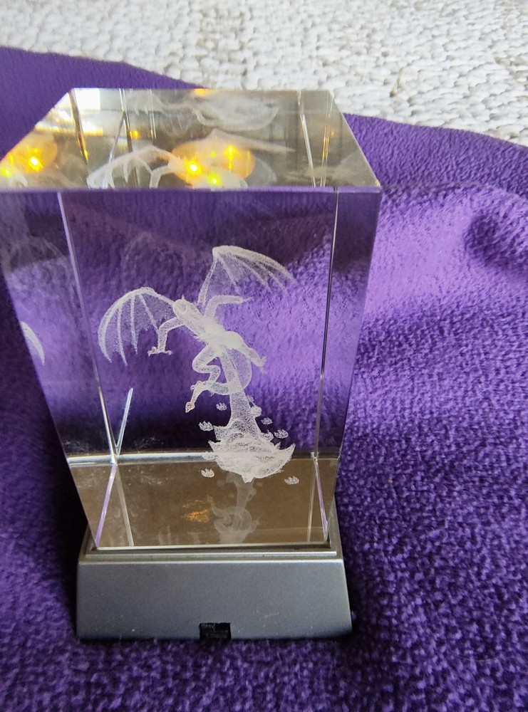 3D Laser Crystal Dragons Flying Engraved Keepsake With Silver Base