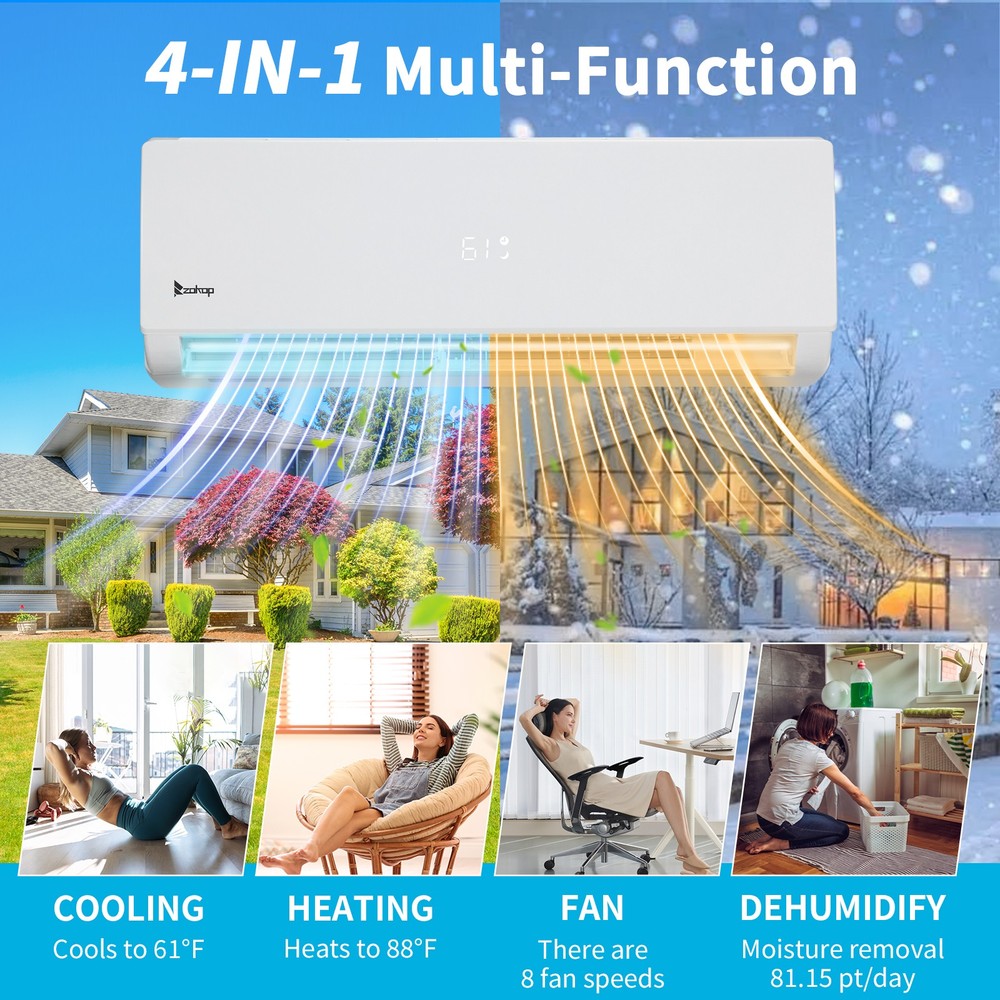 4 Zone Mini Split 38000BTU Quad Zone Mini Split Air Conditioner 4 x 25Ft Copper