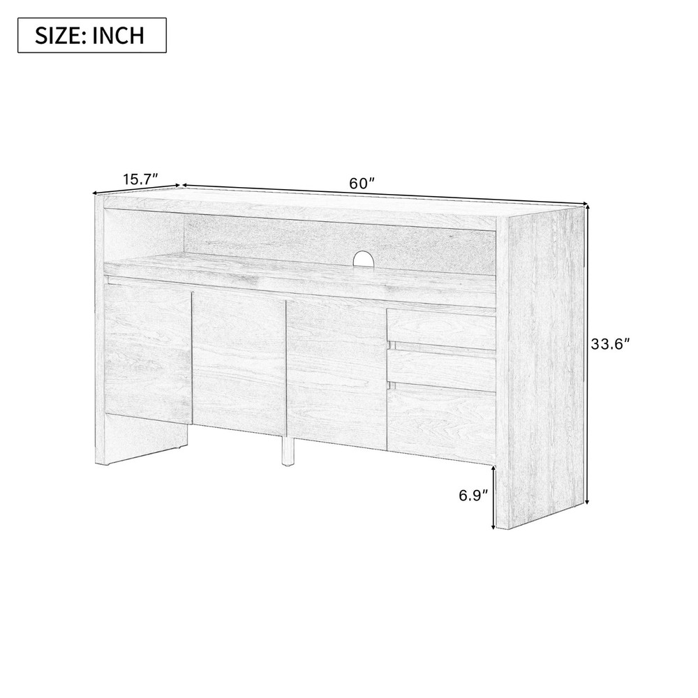 Modern Solid Wood Sideboard Storage Cabinet Console Table With 3 Doors 3 Drawers