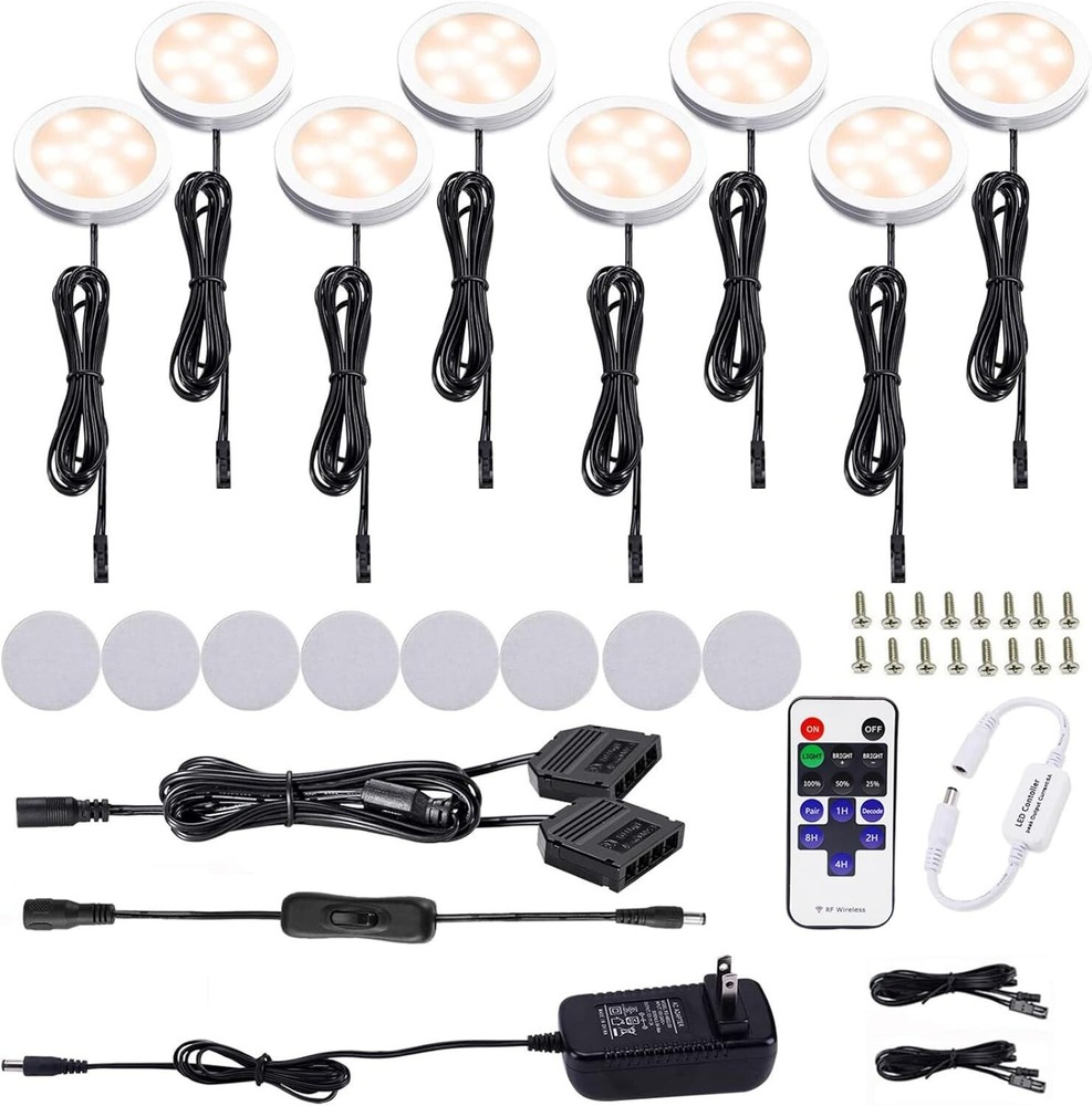 LED Kitchen Under Cabinet Lighting, 12V Plug in Puck Lights with Remote Control