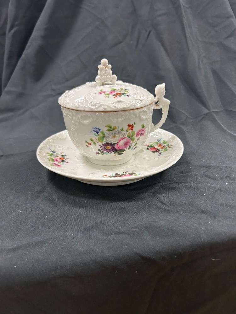 Jacob Petit large covered cup and saucer