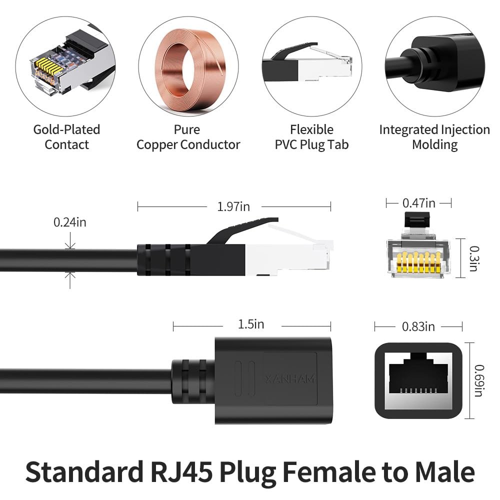 Ethernet Extension Cable 10ft Cat6 Network Patch Cord Extender 10 ft