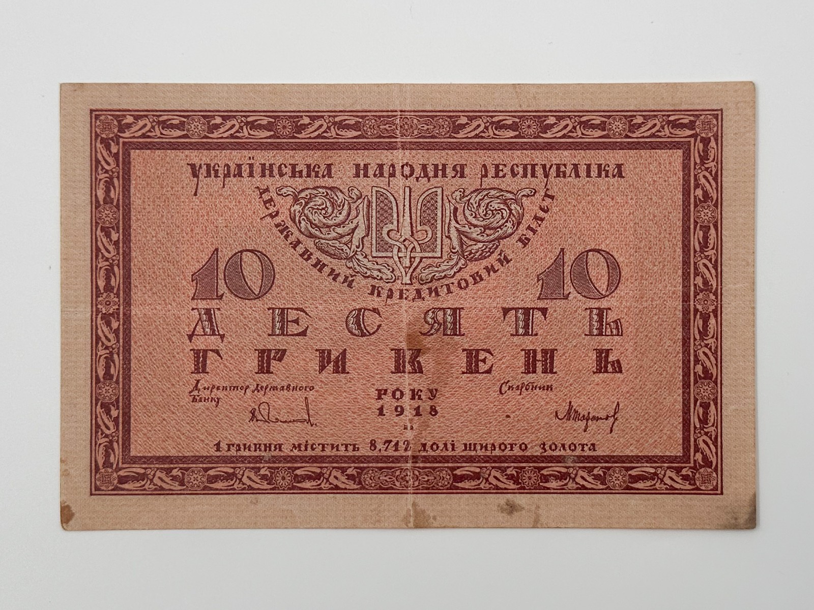 Banknote 10 Hryvnia 1918 Bond Vintage Paper Money Ukrainian Peoples Republic UNR