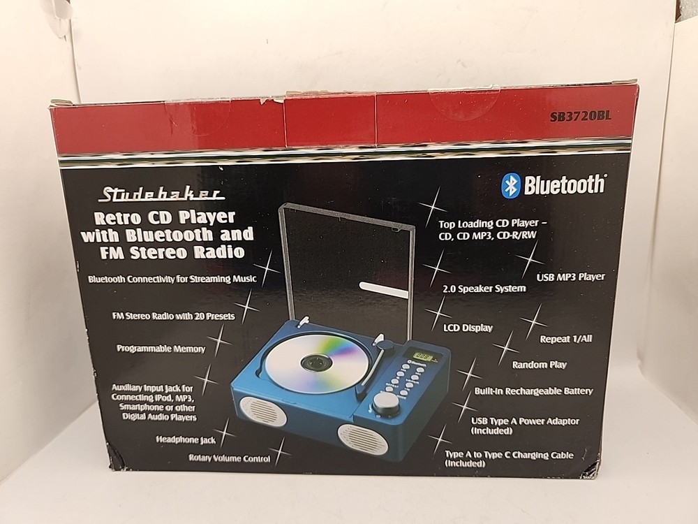 Studebaker SB3720 Portable Stereo Bluetooth CD Player with MP3 Playback, Blue