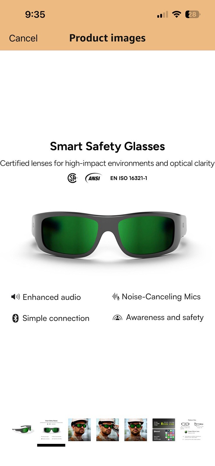 Lucyd Armor Smart Safety Glasses TR90 Frame Light Adaptive Lenses Open Ear Speak