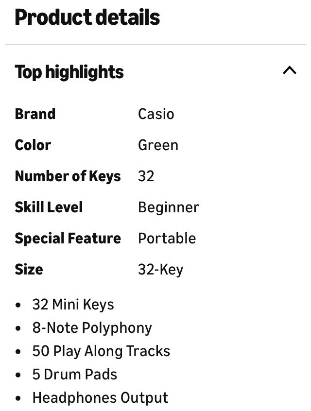 NEW OOB Casio SA-46 32-Key Mini Electronic Keyboard Black & Green + Batteries