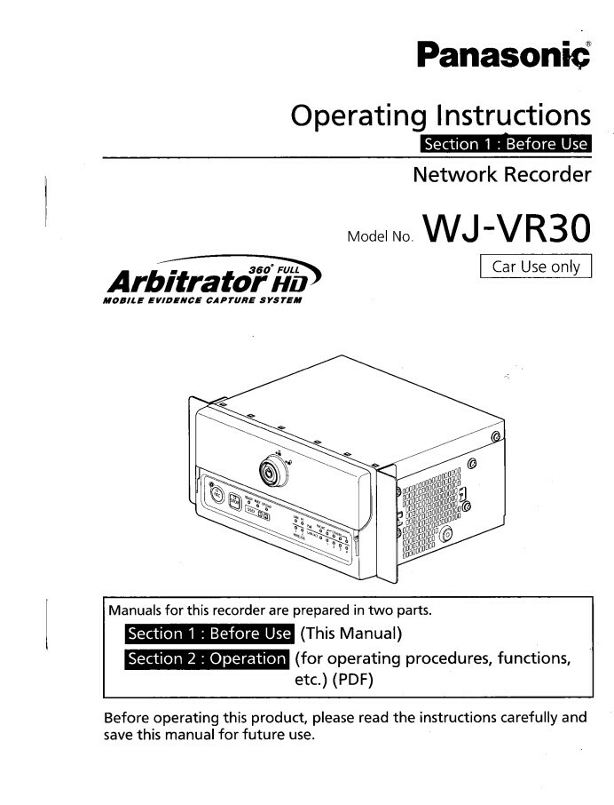 Panasonic Arbitrator WJ-VR30 Video Processing Unit Recording Front End Software