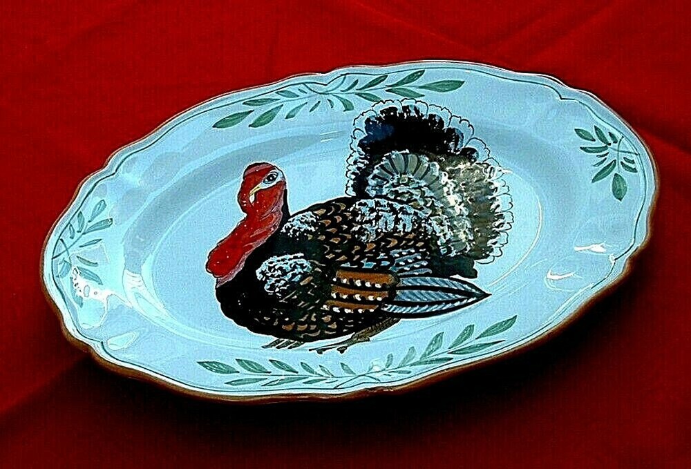 Deruta Ceramic Turkey Oval Platter Tray 15in