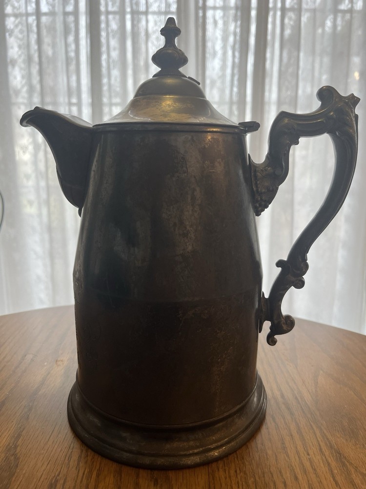 Silver Plate Enamel Lined Victorian Water Pot Pitcher 1868 Grape Vine