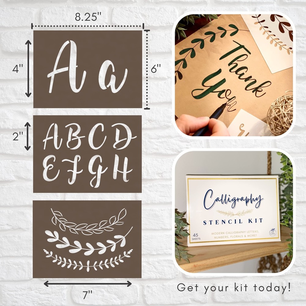 Boutique Calligraphy Stencil Template Kit - 45 Reusable Pieces - Includes Let...