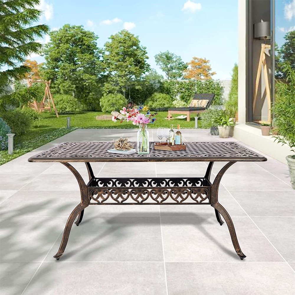 Patio Dining Table for 6 Person Rectangular with Umbrella Hole Outdoor Table