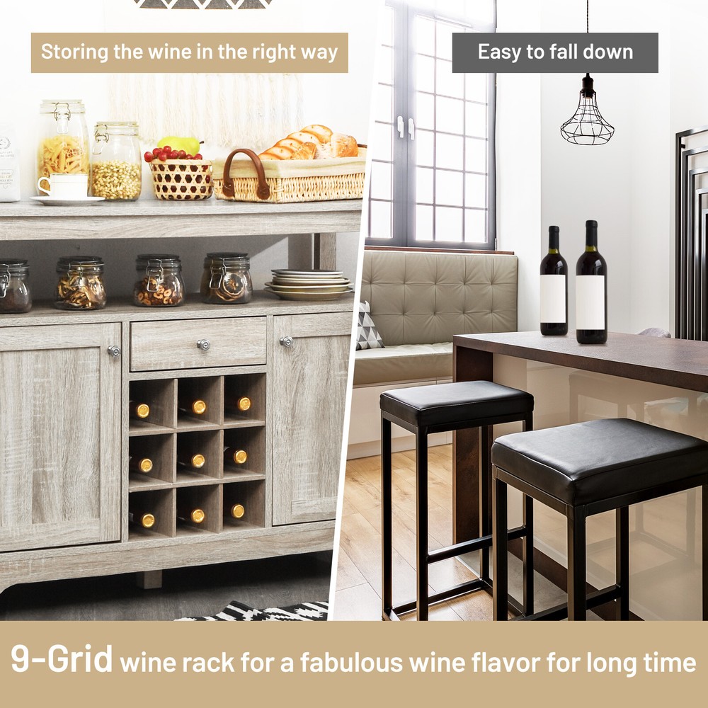Buffet Server Sideboard Wine Cabinet Console Table w/Adjustable Shelf Home Grey
