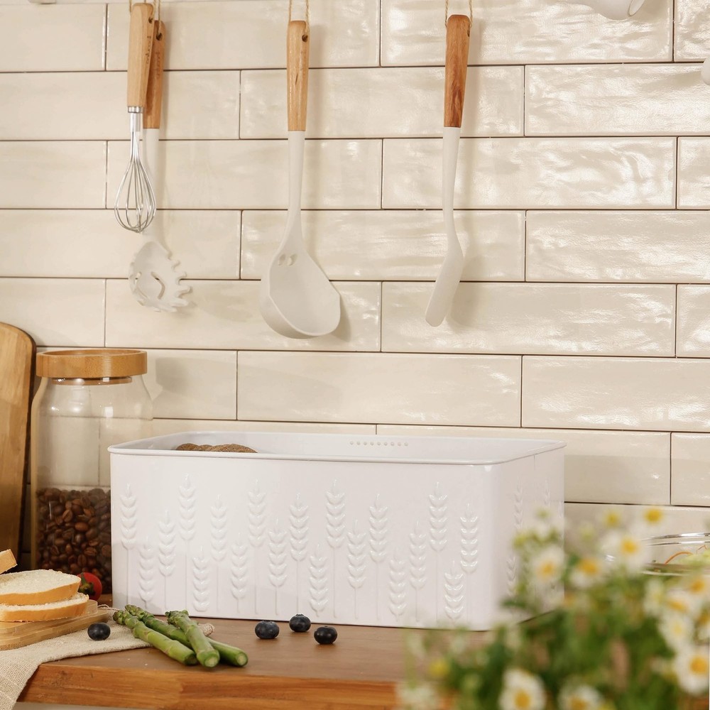 Large Bread Box for Kitchen Countertop Corner Breadbox for Homemade Bread Met...