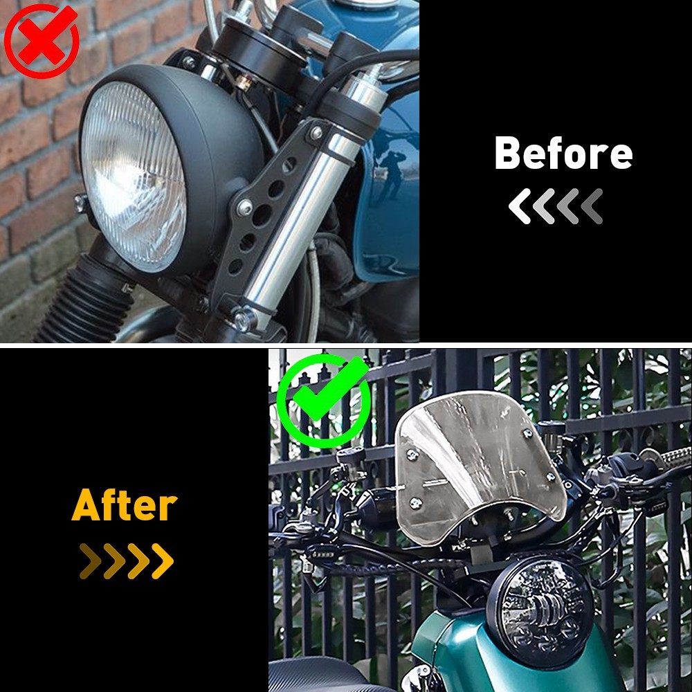 Motorcycle Clear Windshield Flyscreen Windscreen w/Mount Bracket Universal 5"-7"