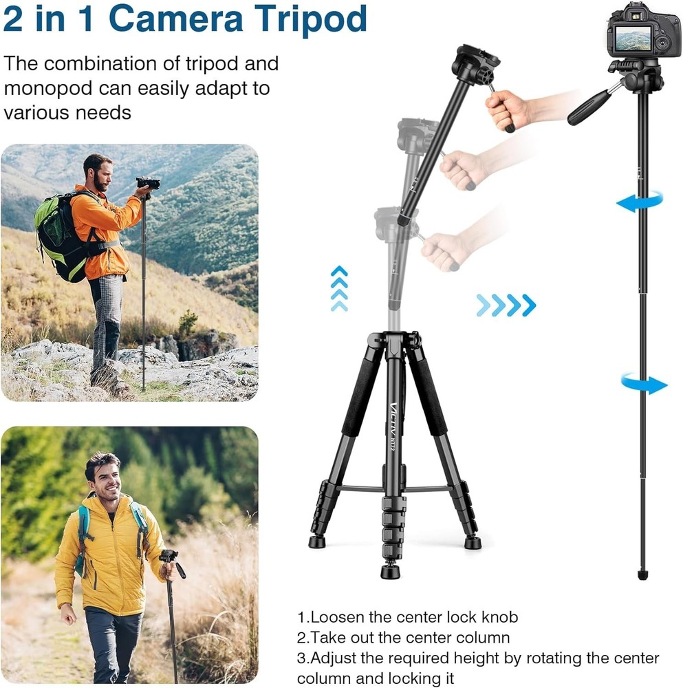 Lightweight Camera Tripod Stand, 72" Tall, Remote, Compact